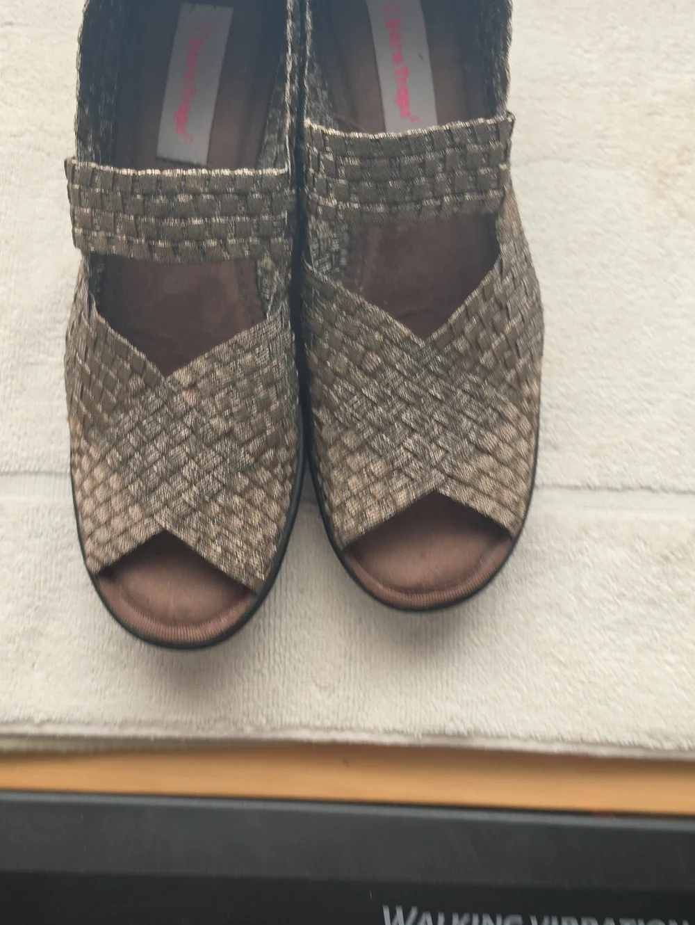 BareTraps Metallic Woven Cross-Strap Sandal - Golden Brown